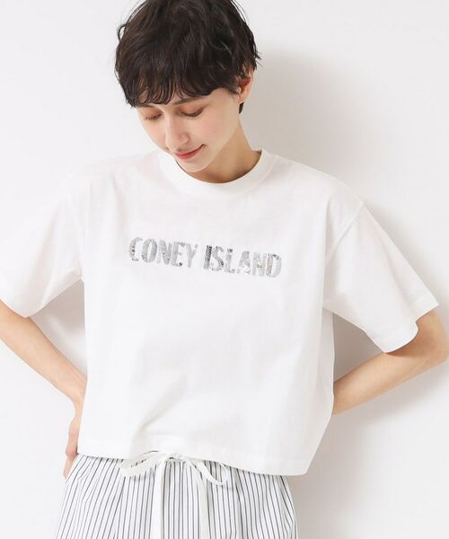 Dessin / デッサン Tシャツ | 【洗える】スパンコールロゴTシャツ(XS~L)(ホワイト(001))