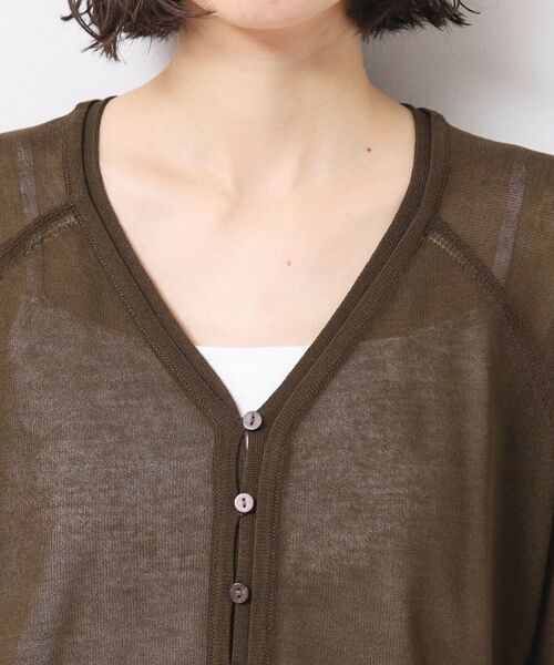 洗える】チェック柄シアークルーネックカーディガン