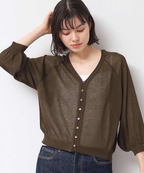 Dessin / デッサン カーディガン・ボレロ | 【洗える】シアーVネックカーディガン(ブラウン(044))