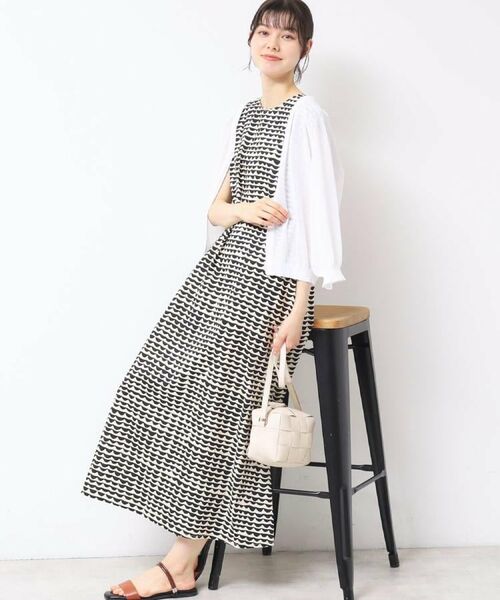 Dessin / デッサン ロング・マキシ丈ワンピース | 【洗える】ウエーブプリントコットンワンピース(ブラック(519))