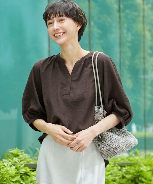 Dessin / デッサン シャツ・ブラウス | 【洗える】スキッパ―五分袖ブラウス(XS~L)(ブラウン(045))