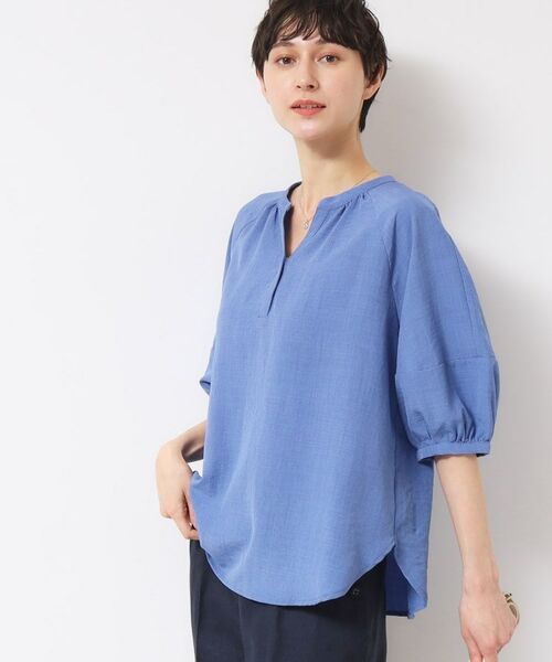 Dessin / デッサン シャツ・ブラウス | 【洗える】スキッパ―五分袖ブラウス(XS~L)(ブルー(092))