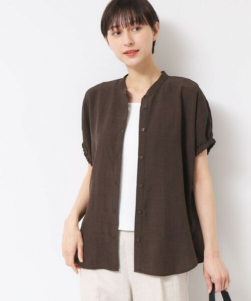 Dessin / デッサン シャツ・ブラウス | 【洗える】バンドカラー袖ギャザーブラウス(ブラウン(045))