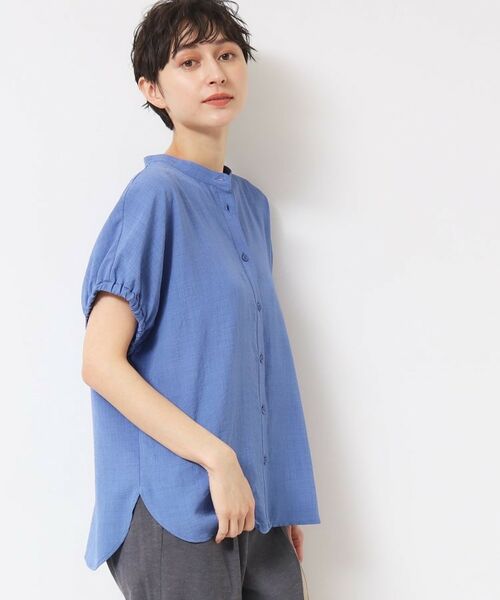 Dessin / デッサン シャツ・ブラウス | 【洗える】バンドカラー袖ギャザーブラウス(ブルー(092))