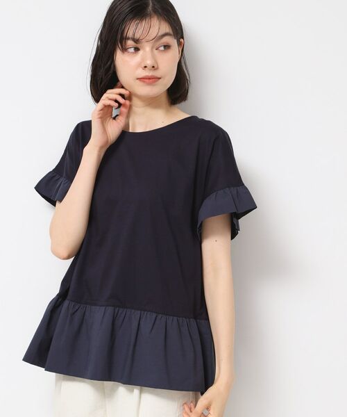 Dessin / デッサン カットソー | ◆【洗える】ラッフルドッキングカットソー(ネイビー(094))