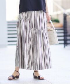 Dessin / デッサン ロング・マキシ丈スカート | ◆【ウエストゴム・洗える】ストライプ柄切り替えスカート