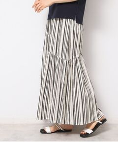 Dessin / デッサン ロング・マキシ丈スカート | ◆【ウエストゴム・洗える】ストライプ柄切り替えスカート