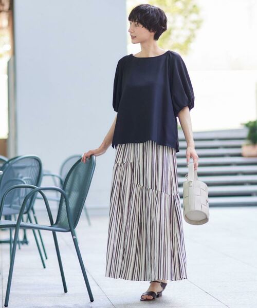 Dessin / デッサン ロング・マキシ丈スカート | ◆【ウエストゴム・洗える】ストライプ柄切り替えスカート | 詳細10