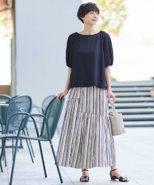 Dessin / デッサン ロング・マキシ丈スカート | ◆【ウエストゴム・洗える】ストライプ柄切り替えスカート | 詳細11