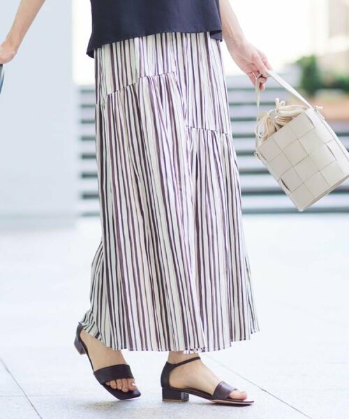Dessin / デッサン ロング・マキシ丈スカート | ◆【ウエストゴム・洗える】ストライプ柄切り替えスカート | 詳細9