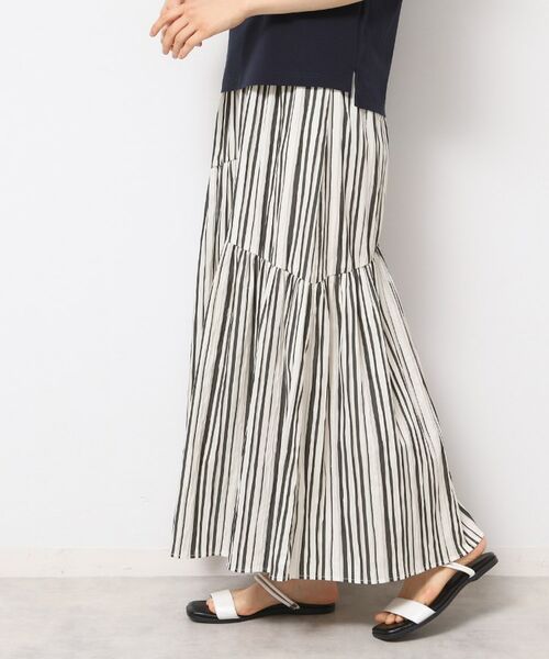 Dessin / デッサン ロング・マキシ丈スカート | ◆【ウエストゴム・洗える】ストライプ柄切り替えスカート(ブラック(319))