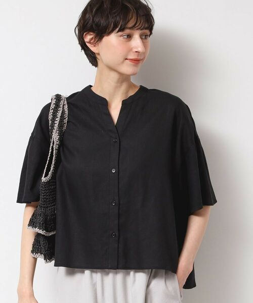 Dessin / デッサン シャツ・ブラウス | 【二の腕カバー・洗える】リネンブレンド袖切り替えブラウス(ブラック(019))