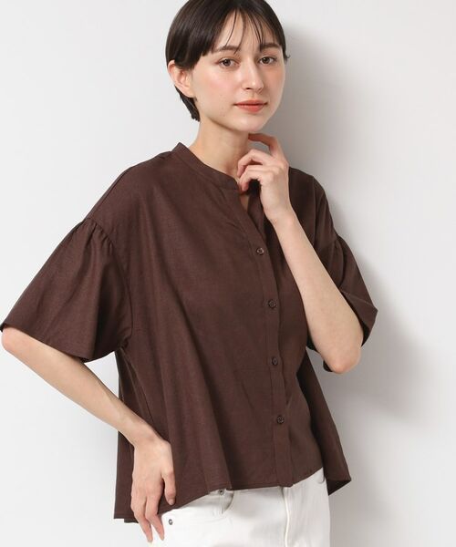 Dessin / デッサン シャツ・ブラウス | 【二の腕カバー・洗える】リネンブレンド袖切り替えブラウス(ブラウン(044))