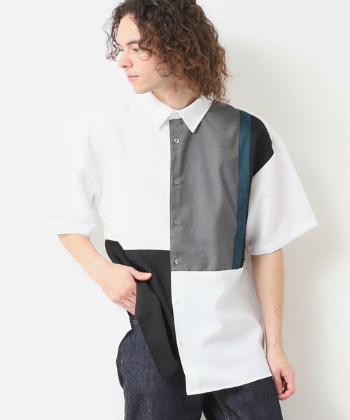 Dessin / デッサン シャツ・ブラウス | 【洗える】ブロック切替ハーフスリーブシャツ | 詳細1