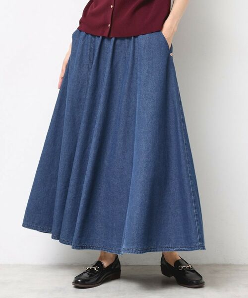 Dessin / デッサン ロング・マキシ丈スカート | 【ウエストゴム・洗える】ライトオンスデニムフレアスカート | 詳細1