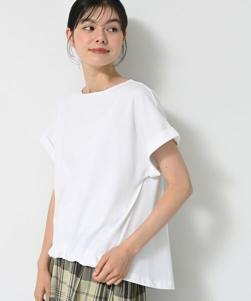 Dessin / デッサン カットソー | 【二の腕カバー/UVカット】ロールアップスリーブ裾ギャザーカットソー(ホワイト(001))