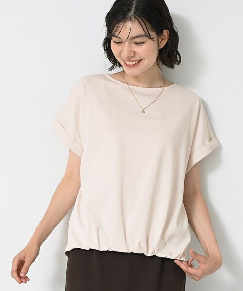 Dessin / デッサン カットソー | 【二の腕カバー/UVカット】ロールアップスリーブ裾ギャザーカットソー(グレージュ(050))