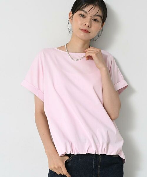 Dessin / デッサン カットソー | 【二の腕カバー/UVカット】ロールアップスリーブ裾ギャザーカットソー(ライトピンク(070))