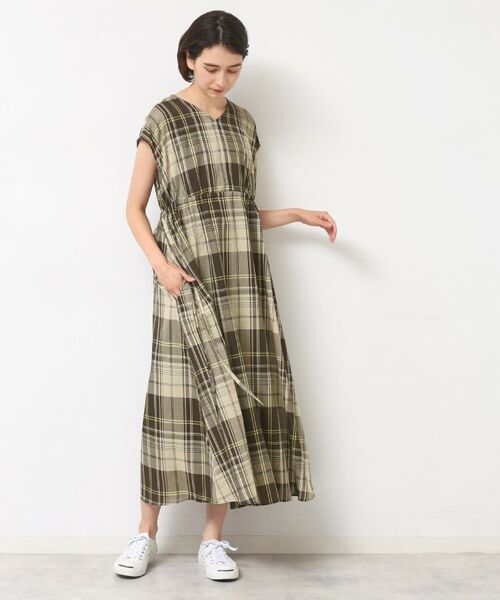 Dessin / デッサン ロング・マキシ丈ワンピース | 【リンクコーデ・洗える】ウエストドロスト付きチェック柄ワンピース | 詳細9