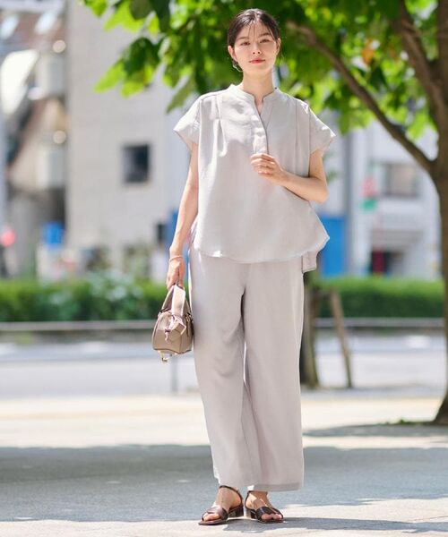 Dessin / デッサン セットアップ | 【2点セット/ウエストゴム/洗える】スキッパ―シャツ＆ストレートパンツセット | 詳細12