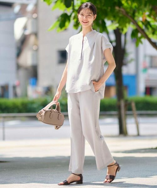 Dessin/デッサン 【2点セット/ウエストゴム/洗える】スキッパ―シャツ&ストレートパンツセット ライトグレー(011) 00(XS) Dessin/デッサン 【2点セット/ウエストゴム/洗える】スキッパ―シャツ&ストレートパンツセット ライトグレー(011) 00(XS)