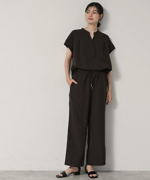 Dessin/デッサン 【2点セット/ウエストゴム/洗える】スキッパ―シャツ&ストレートパンツセット ブラウン(045) 01(S) Dessin/デッサン 【2点セット/ウエストゴム/洗える】スキッパ―シャツ&ストレートパンツセット ブラウン(045) 01(S)