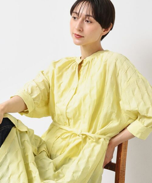 Dessin / デッサン ロング・マキシ丈ワンピース | 【洗える/五分袖】ジャガードワンピース(ライトイエロー(030))