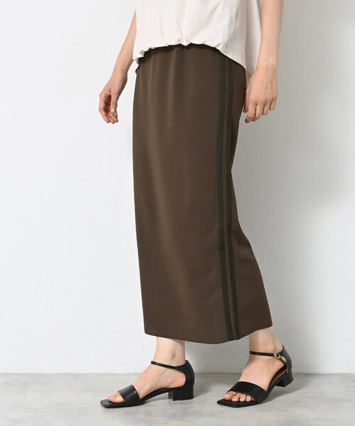 Dessin / デッサン ロング・マキシ丈スカート | 【ウエストゴム・洗える】カットジョーゼットライン入りタイトスカート | 詳細5