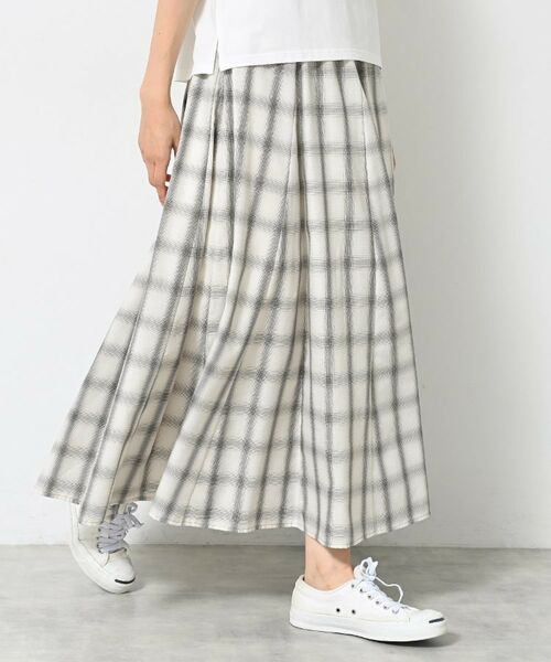 Dessin / デッサン ロング・マキシ丈スカート | 【ウエストゴム・洗える】オンブレーチェック柄スカート(ライトグレー(211))