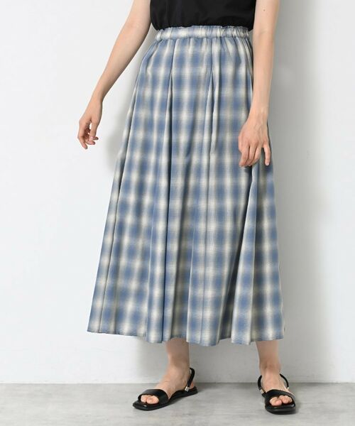 Dessin / デッサン ロング・マキシ丈スカート | 【ウエストゴム・洗える】オンブレーチェック柄スカート(ブラック(219))