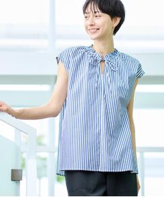 Dessin / デッサン シャツ・ブラウス | 【洗える】ストライプ柄フレンチスリーブスキッパ―ブラウス