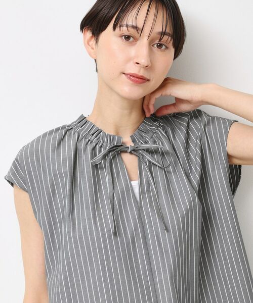 Dessin / デッサン シャツ・ブラウス | 【洗える】ストライプ柄フレンチスリーブスキッパ―ブラウス | 詳細1