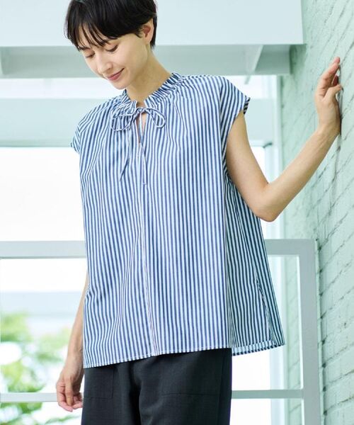 Dessin / デッサン シャツ・ブラウス | 【洗える】ストライプ柄フレンチスリーブスキッパ―ブラウス | 詳細13