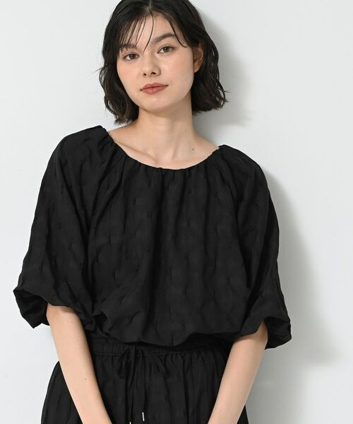 Dessin / デッサン シャツ・ブラウス | 【洗える/五分袖】バルーンスリーブジャガードブラウス(ブラック(019))