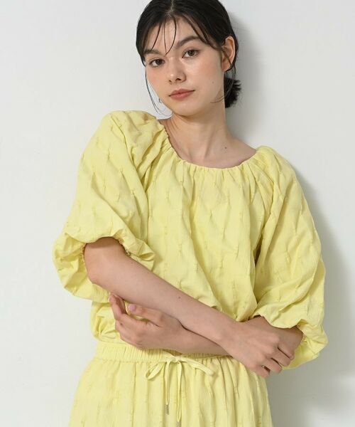 Dessin / デッサン シャツ・ブラウス | 【洗える/五分袖】バルーンスリーブジャガードブラウス(ライトイエロー(030))