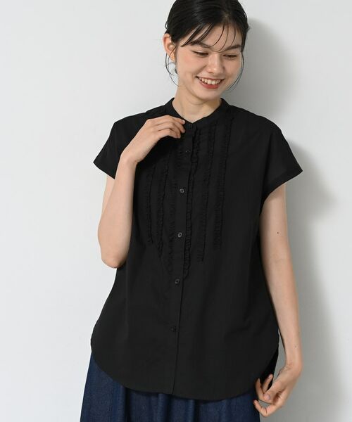 セール】 【洗える】スタンドカラーフリルブラウス （シャツ