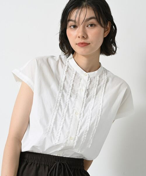 Dessin / デッサン シャツ・ブラウス | 【洗える】スタンドカラーフリルブラウス(ホワイト(002))