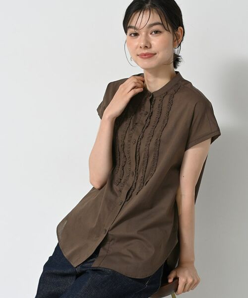 Dessin / デッサン シャツ・ブラウス | 【洗える】スタンドカラーフリルブラウス(ブラウン(044))