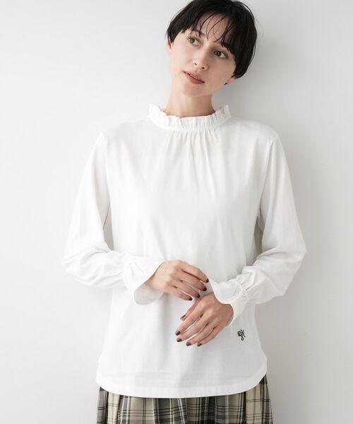 Dessin / デッサン カットソー | 【選べる首元デザイン/洗える】ネックフリルロングカットソー(ホワイト(002))