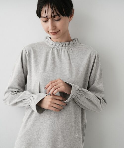 Dessin / デッサン カットソー | 【選べる首元デザイン/洗える】ネックフリルロングカットソー(グレー(012))