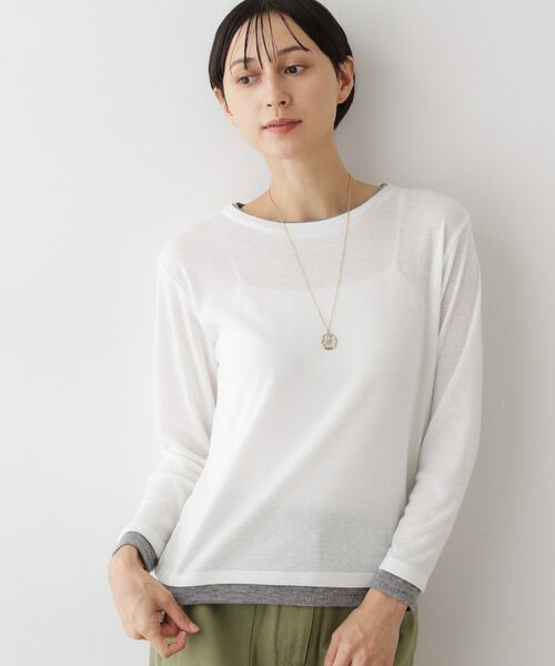 Dessin / デッサン カットソー | 【洗える】バイカラーシアーリブカットソー(ホワイト(001))