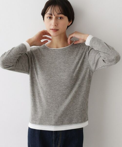 Dessin / デッサン カットソー | 【洗える】バイカラーシアーリブカットソー(グレー(012))