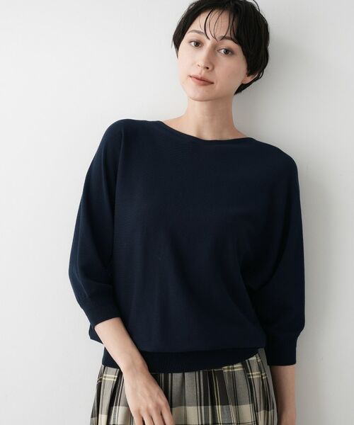 Dessin / デッサン ニット・セーター | 【洗える】後ろボタンニットプルオーバー七分袖(ネイビー(094))