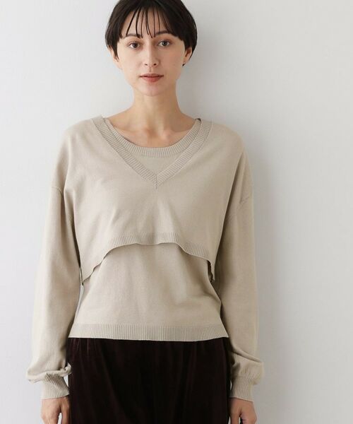 Dessin / デッサン ニット・セーター | 【2点セット/3WAY/洗える】ノースリーブインナー付きVネックショート丈ニット | 詳細1