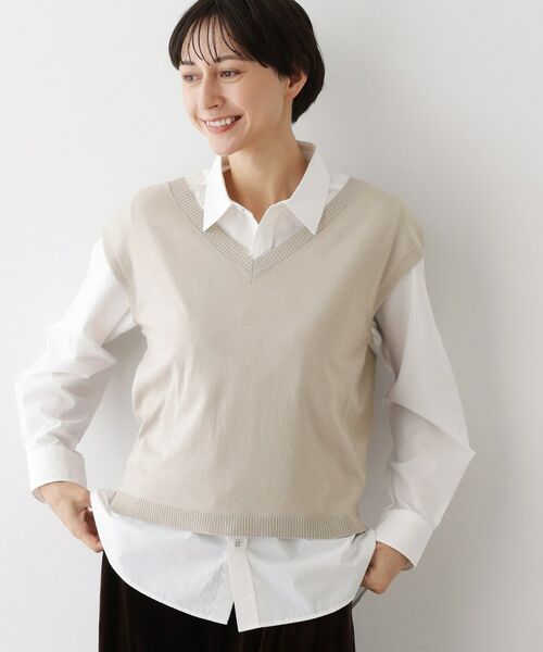 Dessin / デッサン ニット・セーター | 【2点セット/3WAY/洗える】ノースリーブインナー付きVネックショート丈ニット | 詳細3