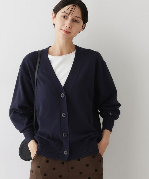 Dessin/デッサン 【洗える】ジャカード編みVネックカーディガン ネイビー(094) 02(M) Dessin/デッサン 【洗える】ジャカード編みVネックカーディガン ネイビー(094) 02(M)