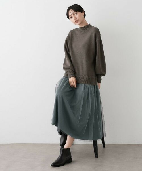 Dessin / デッサン ロング・マキシ丈ワンピース | 【洗える】ニットチュールドッキングワンピース | 詳細10
