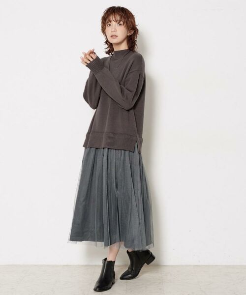 Dessin / デッサン ロング・マキシ丈ワンピース | 【洗える】ニットチュールドッキングワンピース | 詳細12