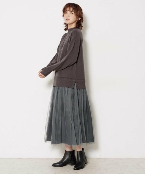 Dessin / デッサン ロング・マキシ丈ワンピース | 【洗える】ニットチュールドッキングワンピース | 詳細13