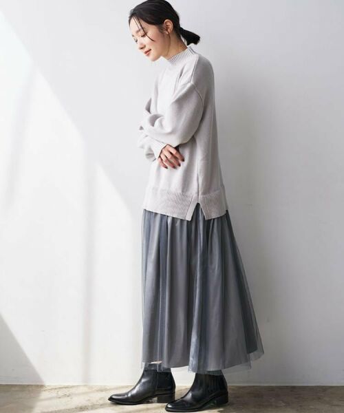 Dessin / デッサン ロング・マキシ丈ワンピース | 【洗える】ニットチュールドッキングワンピース | 詳細2